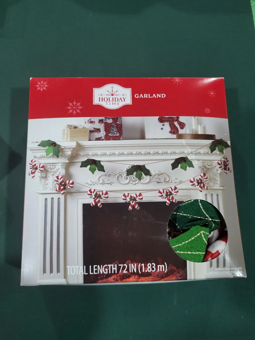 Holiday Time Red and White Candy Cane Garland with Green Bows